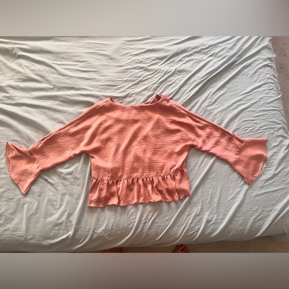 Elegant Pink Ruffle Wrap Top - Picture 3 of 5